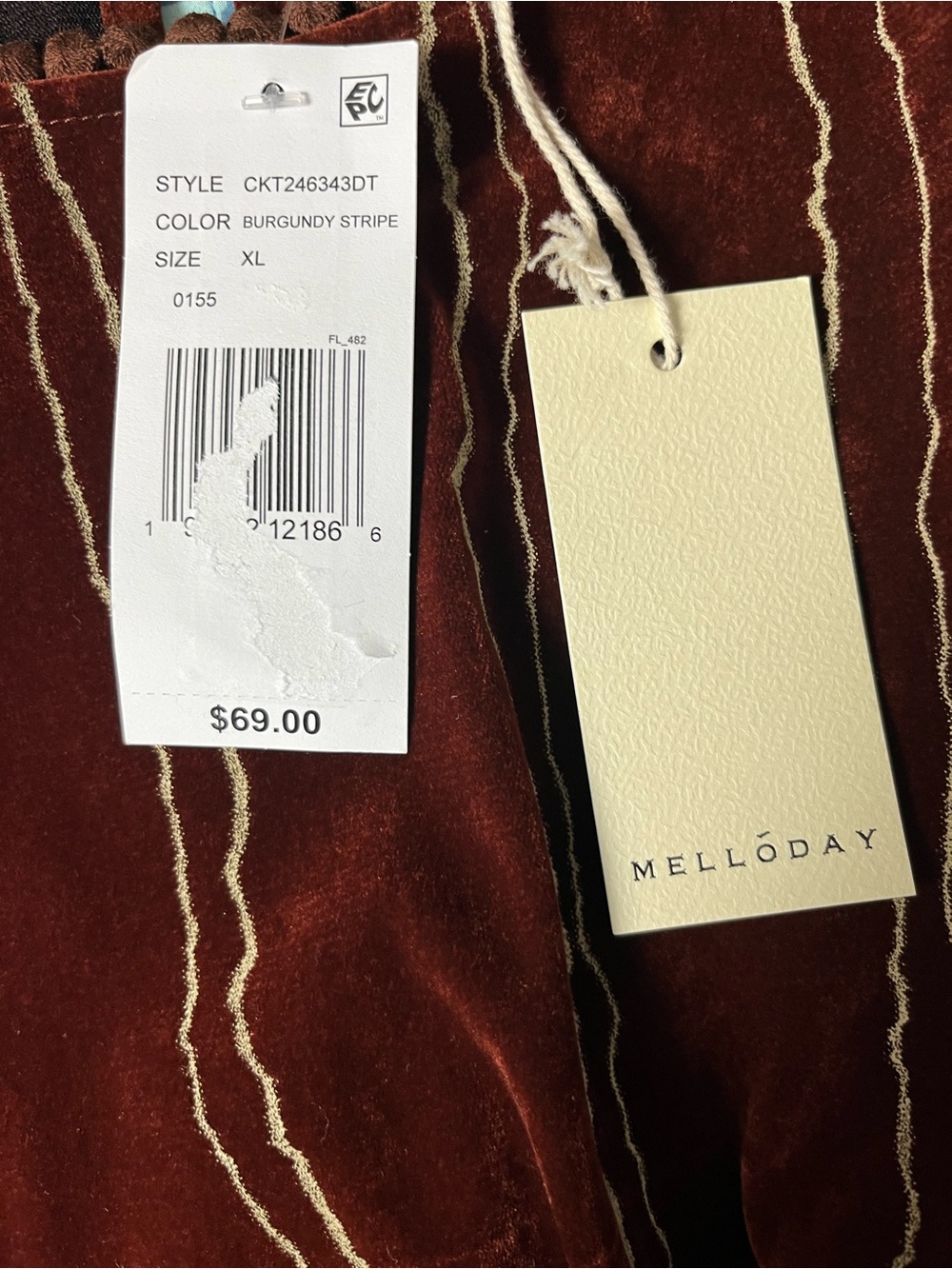 NWT Melloday Velvet Stripe Applique Puff Sleeve Crew Neck Top Size XL MSRP$69 - Picture 6 of 6